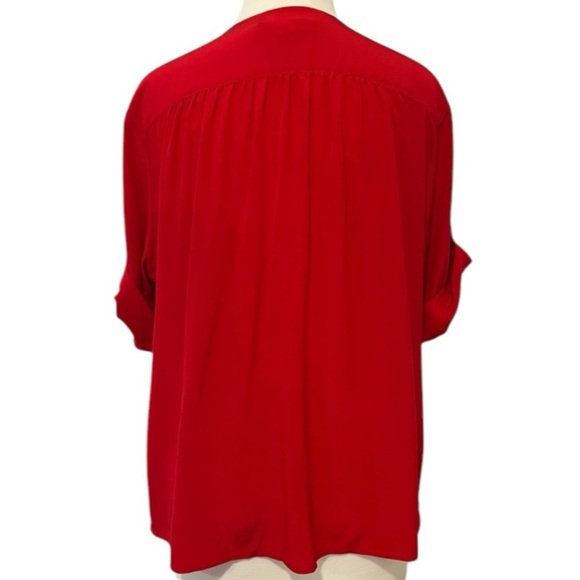 Amanda Uprichard 100% Silk Red Rolled Sleeve Button Up Lightweight Blouse Large - Picture 3 of 7